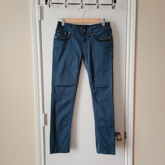 Miss Me Dark Teal Skinny Jeans - Picture 1 of 13